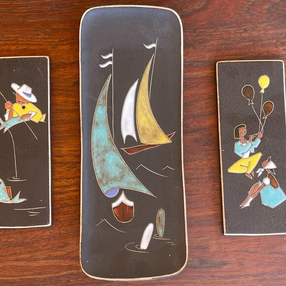 Mid Century West Germany Ruscha Set of 3 Ceramic Wall Plates - Rare c1960s - Picture 1 of 4